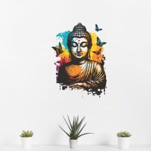 Colorful Buddha Wall Sticker for Home Décor Peaceful Gautam Buddha Vinyl Art Wall Decoration for Living Room Bedroom Office Meditation Area Yoga Studio Hall Spiritual Wall Decal Waterproof Removable