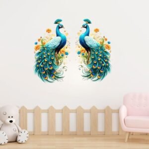 Two Decorative Peacock Wall Sticker, Large Two Peacock Wall Design Sticker, Living Room Wall Art Stickers, Set of 2