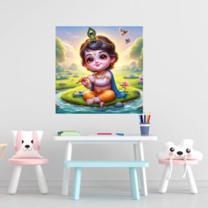 Baby Krishna Wall Sticker | Divine Spiritual Décor for Home, Living Room & Prayer Area | Premium PVC Vinyl | Easy-to-Apply Self-Adhesive Design | Vibrant Colors | Size 40 x 40 cm